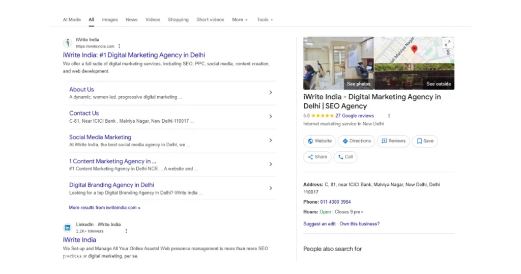 Digital Marketing Agency - iWrite India on SERP