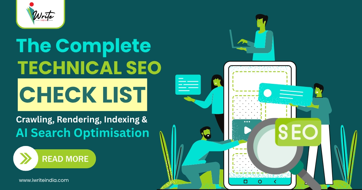 Image with text that says Complete Technical SEO Checklist by iWrite India